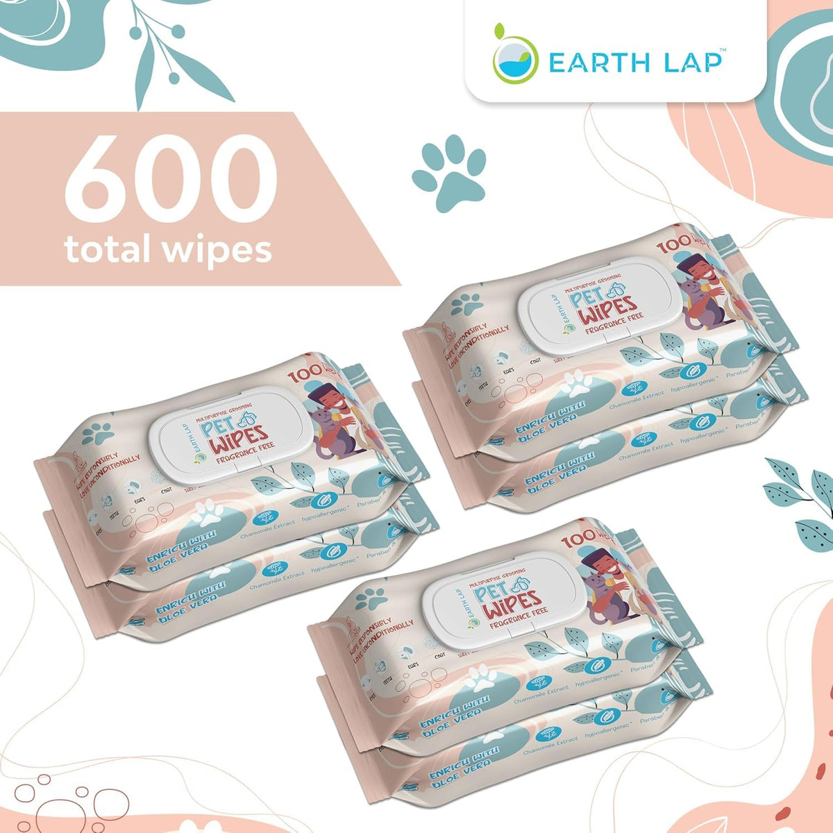Earth Lap Pet Wipes – Gentle Cleaning Wipes for Dogs & Cats
