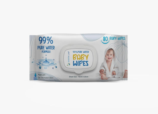 Earth Lap 99% pure water baby wipes 80 count pack front view