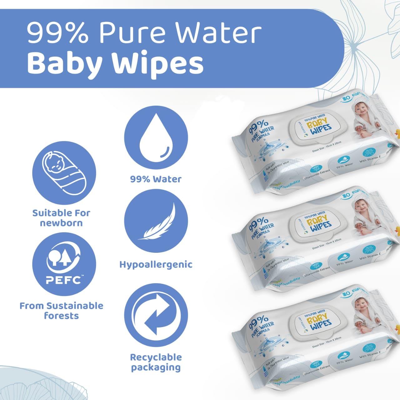 Earth Lap 99% pure water baby wipes with gentle care benefits for newborns
